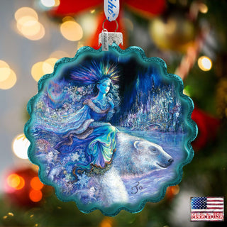 Polar Princess Wreath Glass Ornament by Josephine Wall - Wildlife Holiday Decor - 759-407-JW