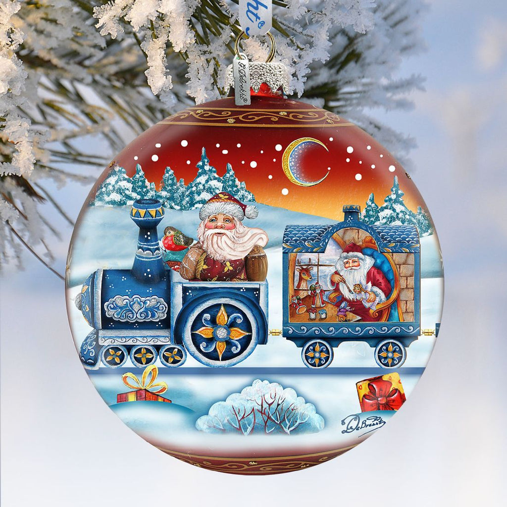 Express Train Ball Red Glass Ornament Limited Edition by G. DeBrekht - Christmas Santa Snowman Decor - 73873R