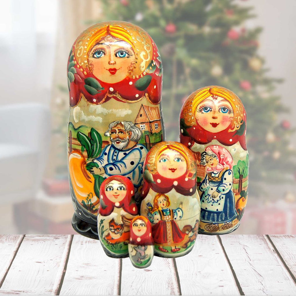 Turnip Family Matreshka Nesting Hand-Painted Dolls Set of 5 by G. DeBrekht - Christmas Decor - 120052