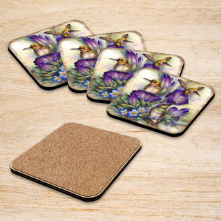 Everlasting Friendship Hummingbirds Wooden Cork Coasters Gift Set of 4 by J. Bergsma - Wildlife Decor - 8199464C-S4