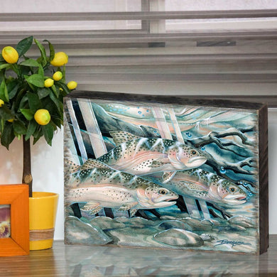 Catch the Rainbow Trout Wooden Wall Art by J. Bergsma - Nature Wildlife Decor - 85922674B-JB