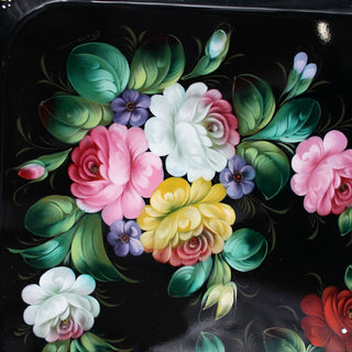 Authentic Zhostovo Hand-Painted Floral Metal Tray 20x15 - Unique Kitchenware and Decorative Gift One-of-a-Kind Work of Art by G. Debrekht - Functional Kitchenware Table and Unique Wall Decor