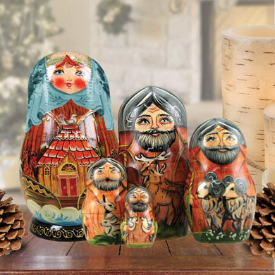 Noah's Ark Matreshka Nesting Hand-Painted Doll Set of 5 by G. DeBrekht - Nativity Holiday Decor - 130211