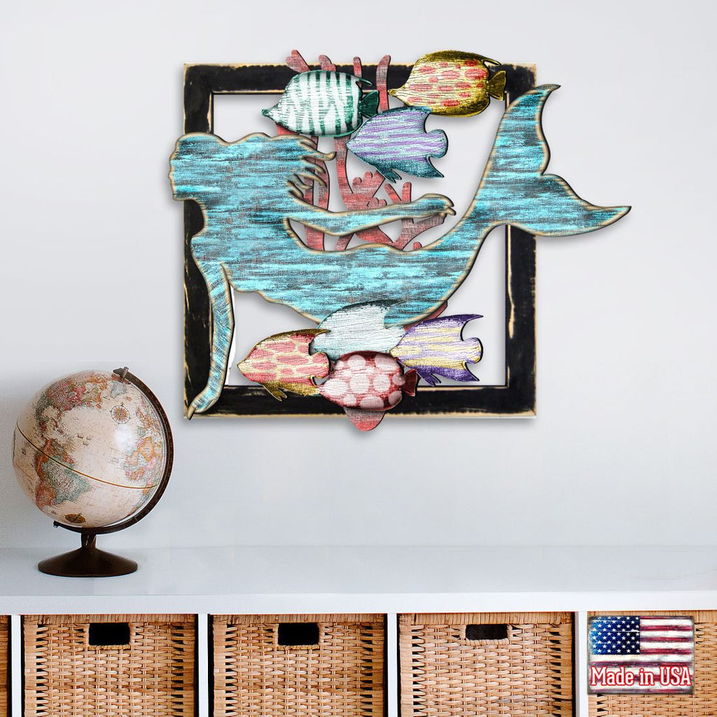 Mermaid in Frame Rustic Wooden Wall Decor by G. DeBrekht - Coastal Sea-Life Decor - G98514S