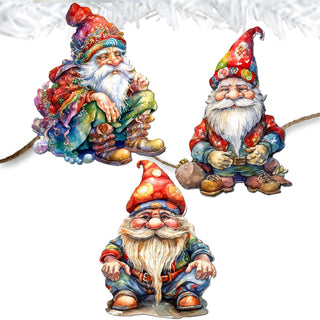 Christmas Gnomes Clip-On Eco Wood Decorative Ornaments Set of 3 by G. Debrekht - Christmas Decor - 8091031C-S3