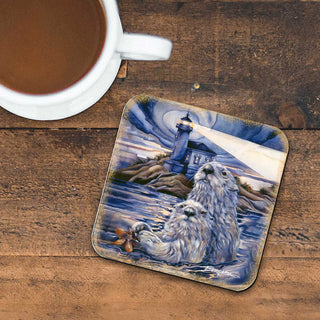 Starlight Otters Wooden Cork Coasters Gift Set of 4 by J. Bergsma - Wildlife Decor - 8199473C-S4