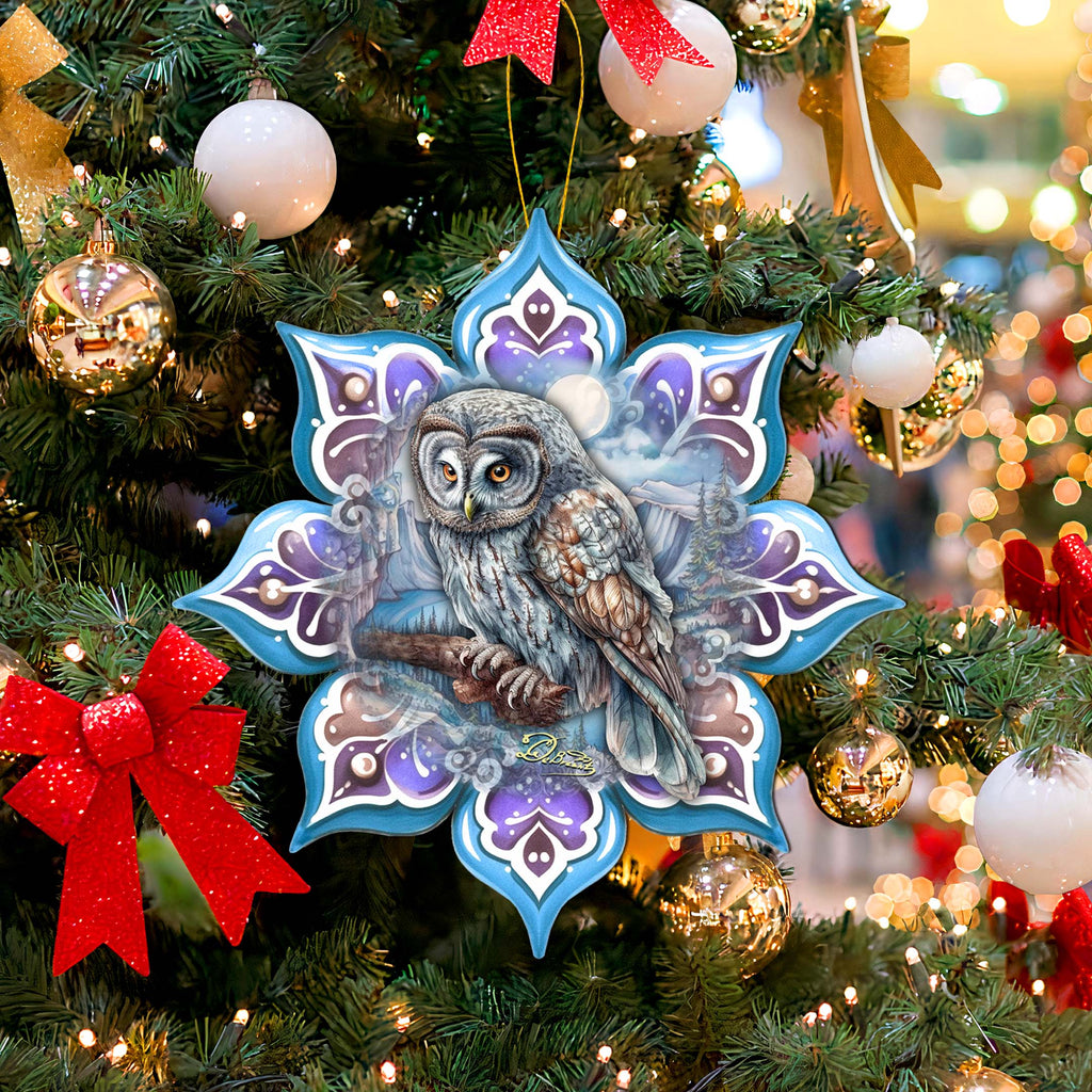 Arctic Owl Snowflake Large Wooden Ornament by G. Debrekht - Nature Wildlife Decor - 8688435M