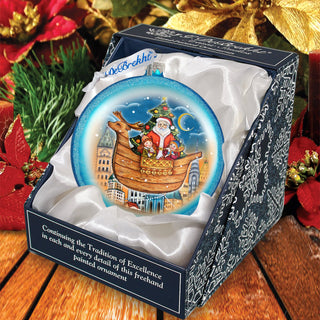 Christmas Arrival Glass Ornament by G. DeBrekht - Christmas Santa Snowman Decor - 744-032B