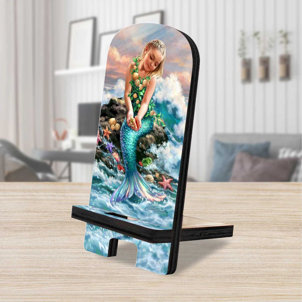 Mermaiden Princess of Sea Coastal Cell Phone Stand Wood Mobile Tablet Holder Charging Station Organizer - 892074-DG