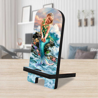 Mermaiden Princess of Sea Coastal Cell Phone Stand Wood Mobile Tablet Holder Charging Station Organizer - 892074-DG