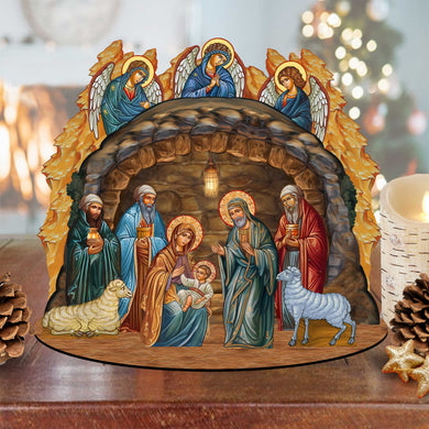 Orthodox Nativity Scene with Angels Decorative Village Eco Wood Set by G. Debrekht Nativity Holiday Decor - 852762