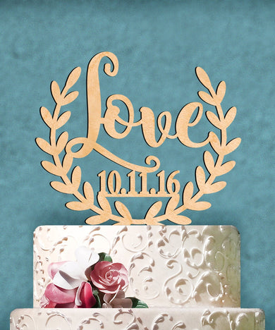 Wedding Cake Topper - Natural wood LOVE and Custom Date Cake Topper. Wedding, Initial, Celebration, Summer Wedding