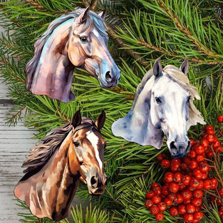 Horses Clip-On Eco Wood Decorative Ornaments Set of 3 by G. Debrekht - Christmas Decor - 8091039C-S3
