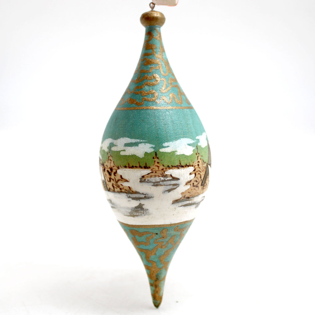 One-of-a-Kind - Winter Village WOODCARVED Ornament 5x2x2 by G.DeBrekht - Unique Handcrafted and Hand-Painted Collectible