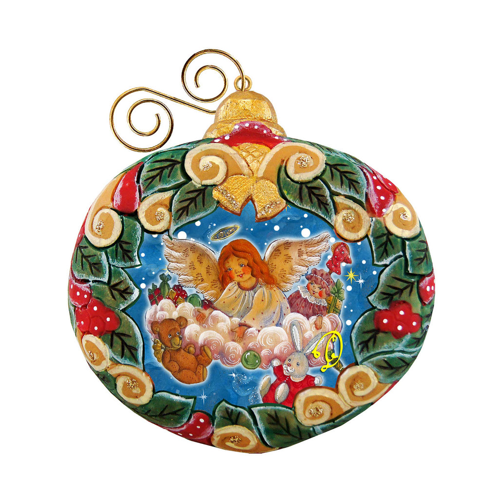 Angel's Gift Wreath Sculpted Hand-Painted Christmas Ornament by G. DeBrekht - Nativity Holiday Decor - 610314