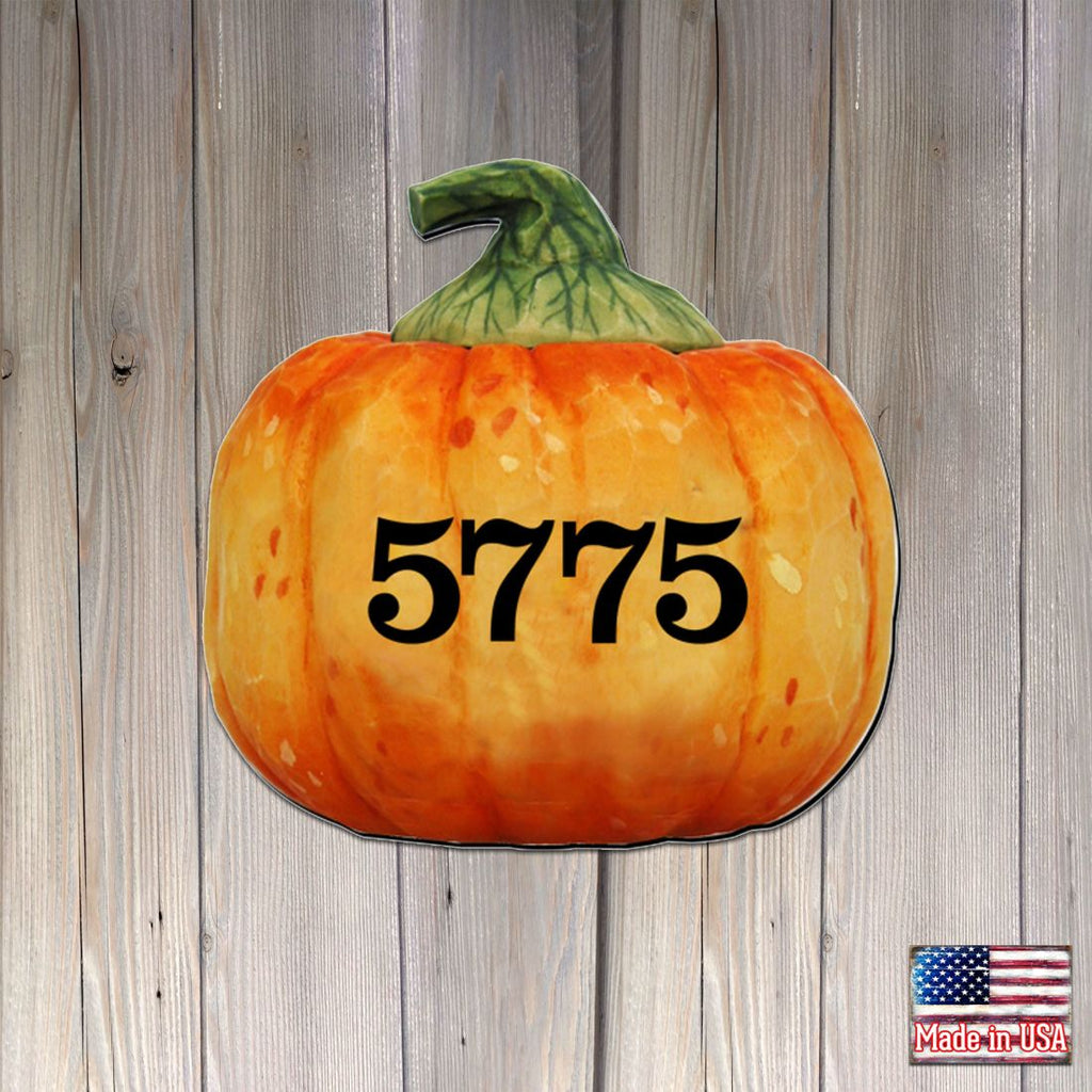 Pumpkin Wooden Custom House Number Sign by G. DeBrekht - Thanksgiving Halloween Decor - Handcrafted Wooden Handcrafted Wooden Handcrafted Wooden Address Sign - MA8158414