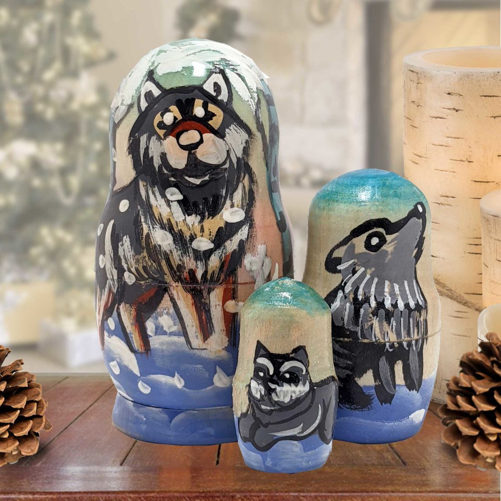 Wolves Matreshka Nesting Hand-Painted Doll Set of 3 by G. DeBrekht - Wildlife Holiday Decor - 14768