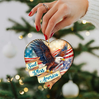 God Bless America Patriotic Eagle Heart Wooden Ornaments by G.Debrekht American Holiday Decor - 8652789