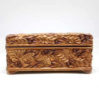 One-of-a-Kind Floral WOODCARVED Jewelry BOX 5x3x2.5