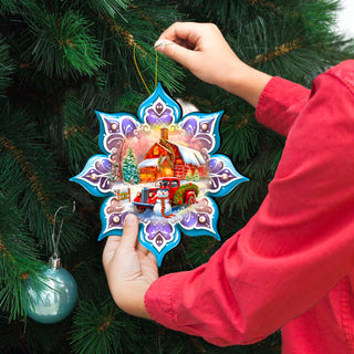 Christmas Red Barn Snowflake Large Wooden Ornament by G. Debrekht - Christmas Decor - 8688429M