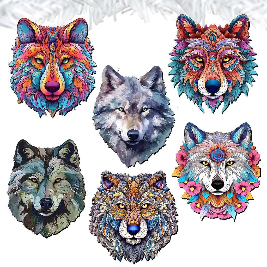 Enigmatic Wolves Clip-On Eco Wood Decorative Ornaments Set of 6 by G. Debrekht - Wildlife Decor - 8090113C-S6