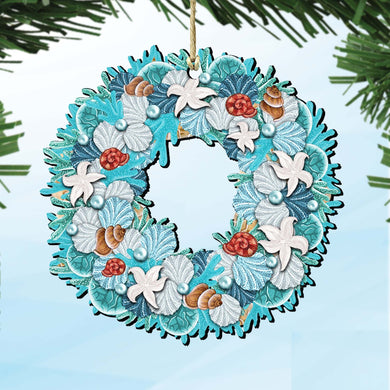 Coastal Wreath Wooden Ornaments by G. DeBrekht - Coastal Holiday Decor - 8185306
