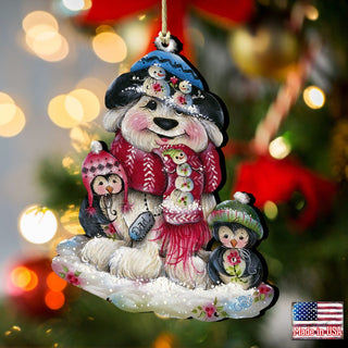 Dog and Penguin Wooden Ornaments by Jamie Mills-Price - Pets Dog and Cats Decor - 8457503