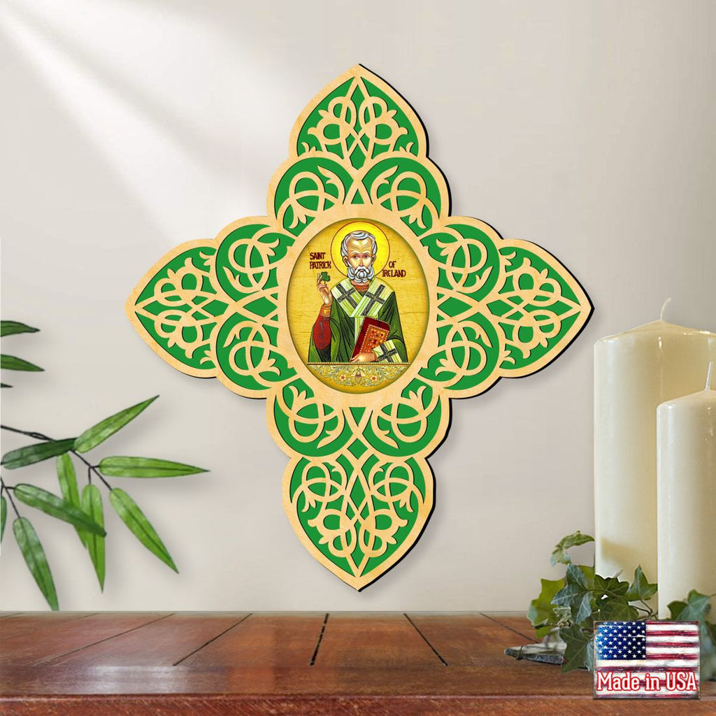 Saint Patrick Filigree Wooden Cross by Museum Icons - Celtic Decor - 88460