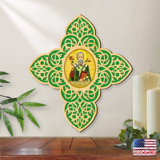Saint Patrick Filigree Wooden Cross by Museum Icons - Celtic Decor - 88460