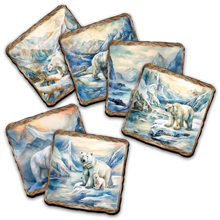 Polar Bear Wooden Cork Placemat and Coasters Gift Set of 7 by Nature Wonders Nature Wildlife Decor - 85404C-S7
