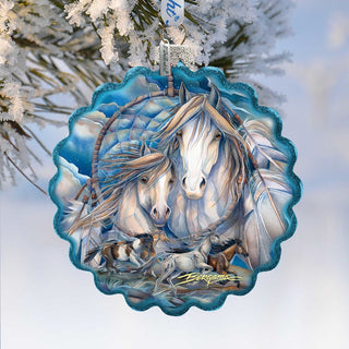 Mustangs Dream Catcher Journey Wreath Glass Ornament by J. Bergsma - Wildlife Holiday Decor - 759-637-JB