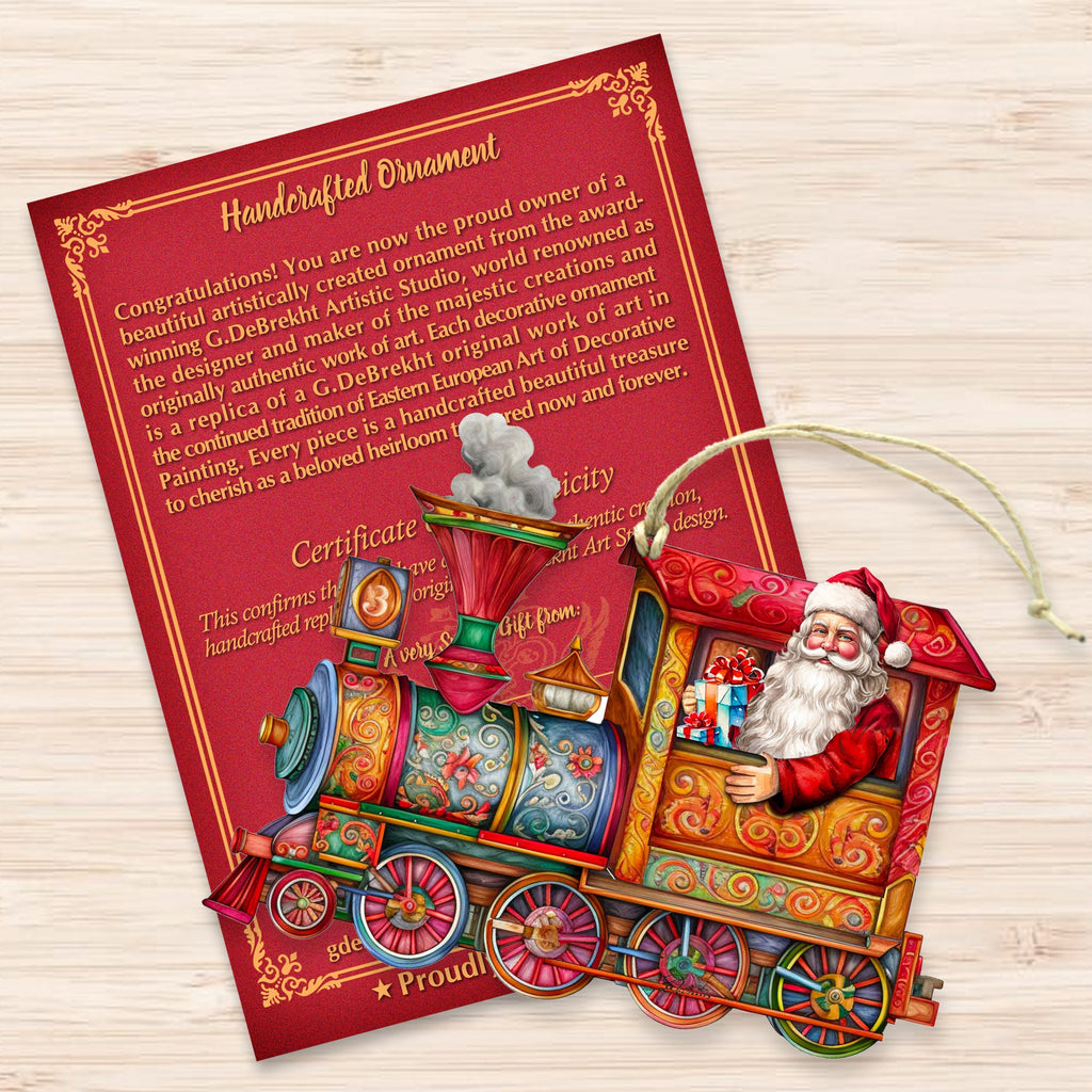 Santa's Train Wooden Ornaments by G. Debrekht Christmas Santa Snowman Decor - 8611090