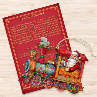 Santa's Train Wooden Ornaments by G. Debrekht Christmas Santa Snowman Decor - 8611090