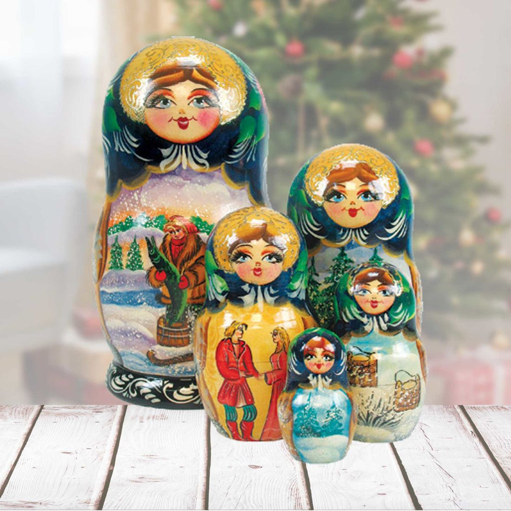 Magic Pike Matreshka Nesting Hand-Painted Doll Set of 5 by G. DeBrekht - Coastal Holiday Decor - 1300912