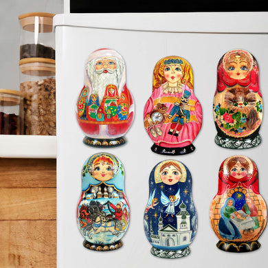 Nested Dolls Decorative Eco Wood Magnets Set of 6 by G. Debrekht - Christmas Decor - 8090130G-S6