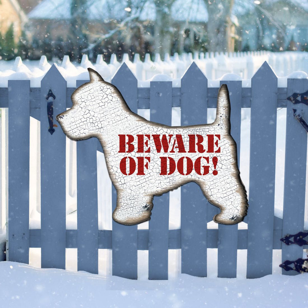 Beware of Dog! White Puppy House Number Sign - Nature Wildlife Decor - Handcrafted Wooden Address Sign - MA991223