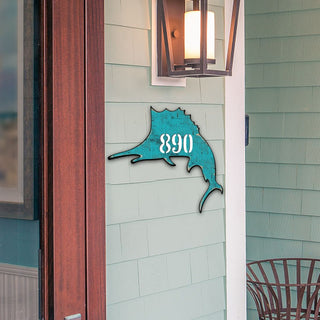Swordfish Coastal Personalized House Number Sign by G. Debrekht - Coastal Sea-Life Decor - Handcrafted Wooden Handcrafted Wooden Handcrafted Wooden Address Sign - MA985492