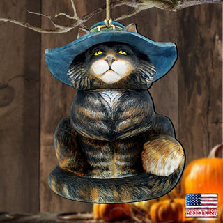 Cat in Hat Wooden Ornaments by G. DeBrekht - Thanksgiving Halloween Decor - 8158411