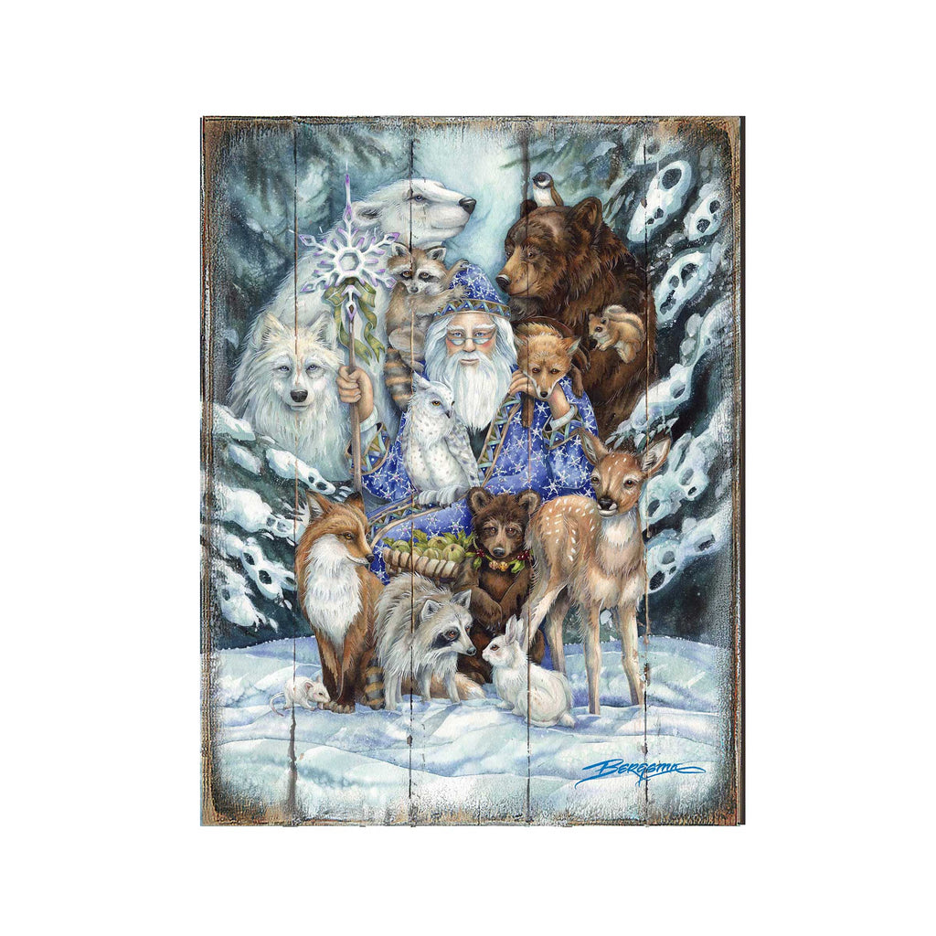 Gather in Peace Father Winter Animals Wooden Wall Art by J. Bergsma - Nature Wildlife Decor - 8592968BP-JB