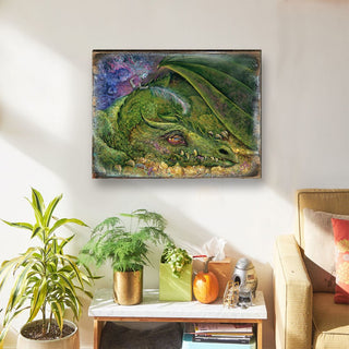 Never Tickle a Sleeping Dragon Fantasy Wooden Wall Art by Josephine Wall - Fantasy Decor - 852135-JW