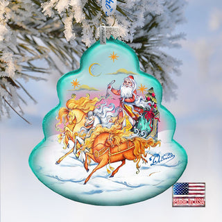 Sleigh Ride Tree Glass Ornament by G. DeBrekht - Christmas Santa Snowman Decor - 762-018
