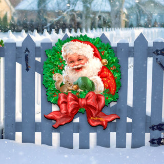 Santa Bow Holiday Door Wreath by D. Gelsinger - Christmas Santa Snowman Decor - 8461014H-1309