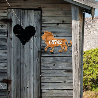 Lion Wooden Custom House Number Sign - Nature Wildlife Decor - Handcrafted Wooden Handcrafted Wooden Address Sign - MA98230