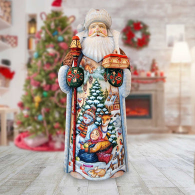 Snow Play Santa Hand-Painted WOODCARVED Masterpiece by G. DeBrekht - Christmas Santa Snowman Decor - 215628
