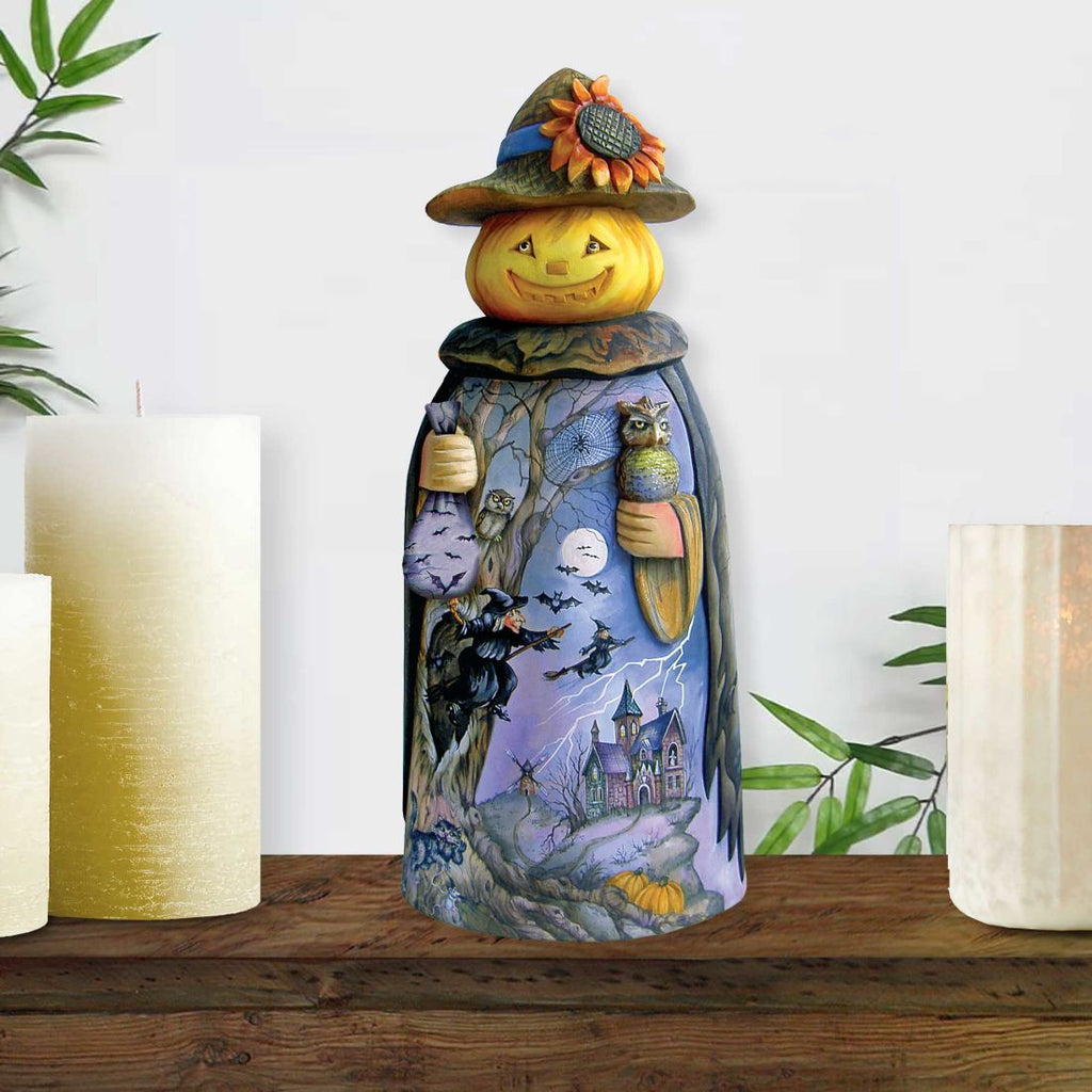 Ghostly Goblin Pumpkin Hand-Painted WOODCARVED Masterpiece by G. DeBrekht - Thanksgiving Halloween Decor - 241970 - SPECIAL ORDER *** PRE-ORDER - Handmade Just for You! ***