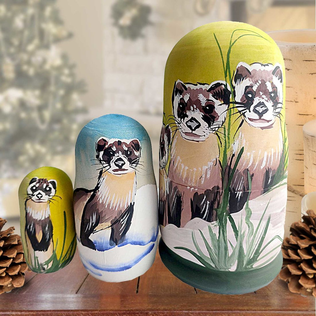 Raccoon Matreshka Nesting Hand-Painted Doll Set of 3 by G. DeBrekht - Wildlife Holiday Decor - 14777
