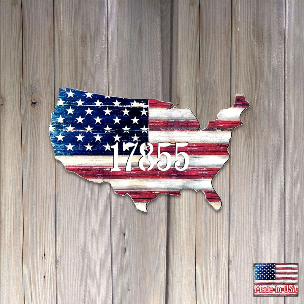 USA Flag Patriotic Personalized House Number Sign by G. Debrekht - American Patriotic Decor - Handcrafted Wooden Handcrafted Wooden Handcrafted Wooden Address Sign - MA98916