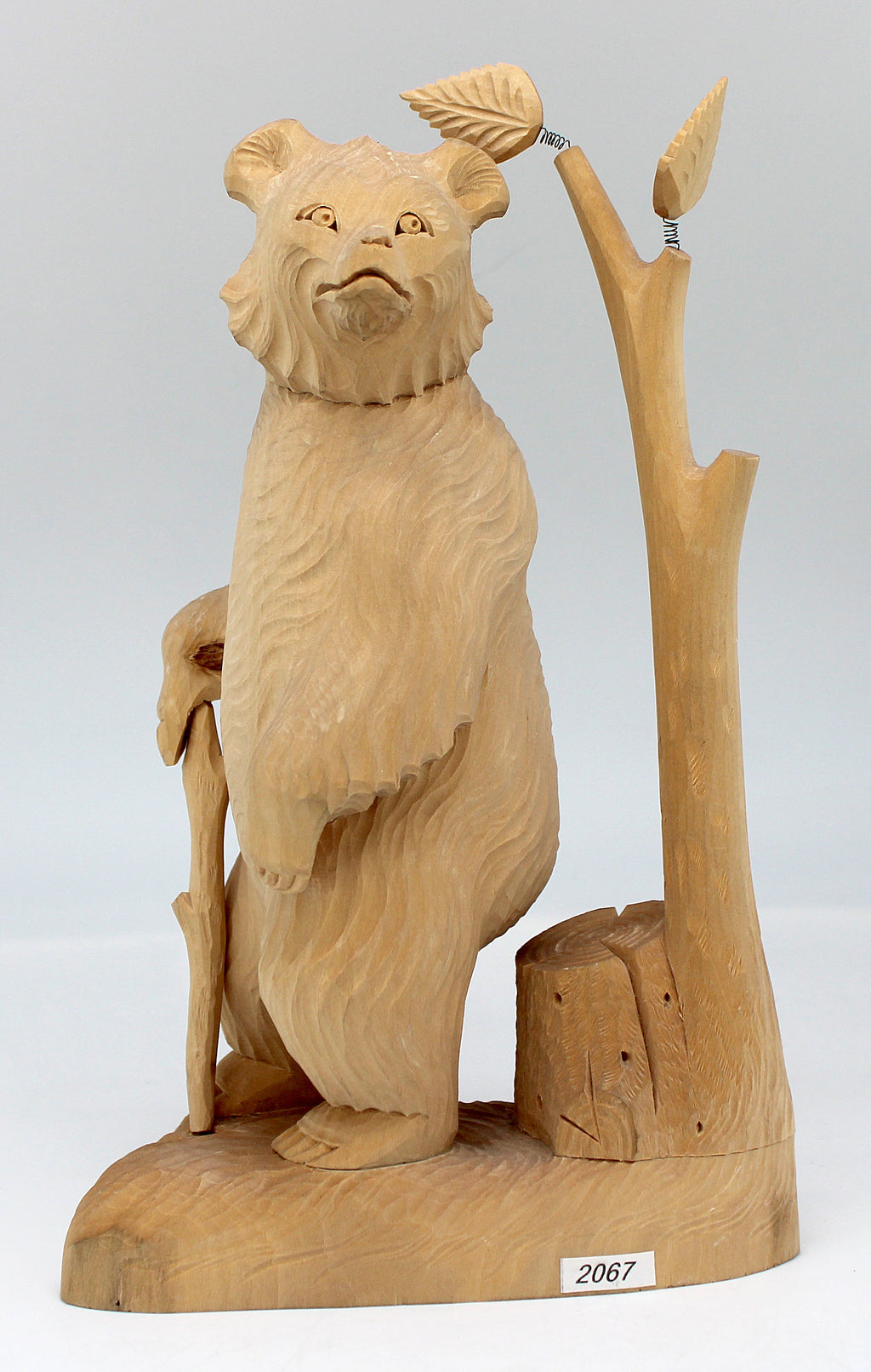 One-of-a-Kind Bear and a Tree Wood Carved Figurine 9.5