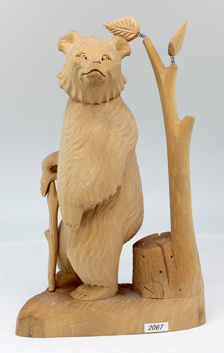 One-of-a-Kind Bear and a Tree Wood Carved Figurine 9.5