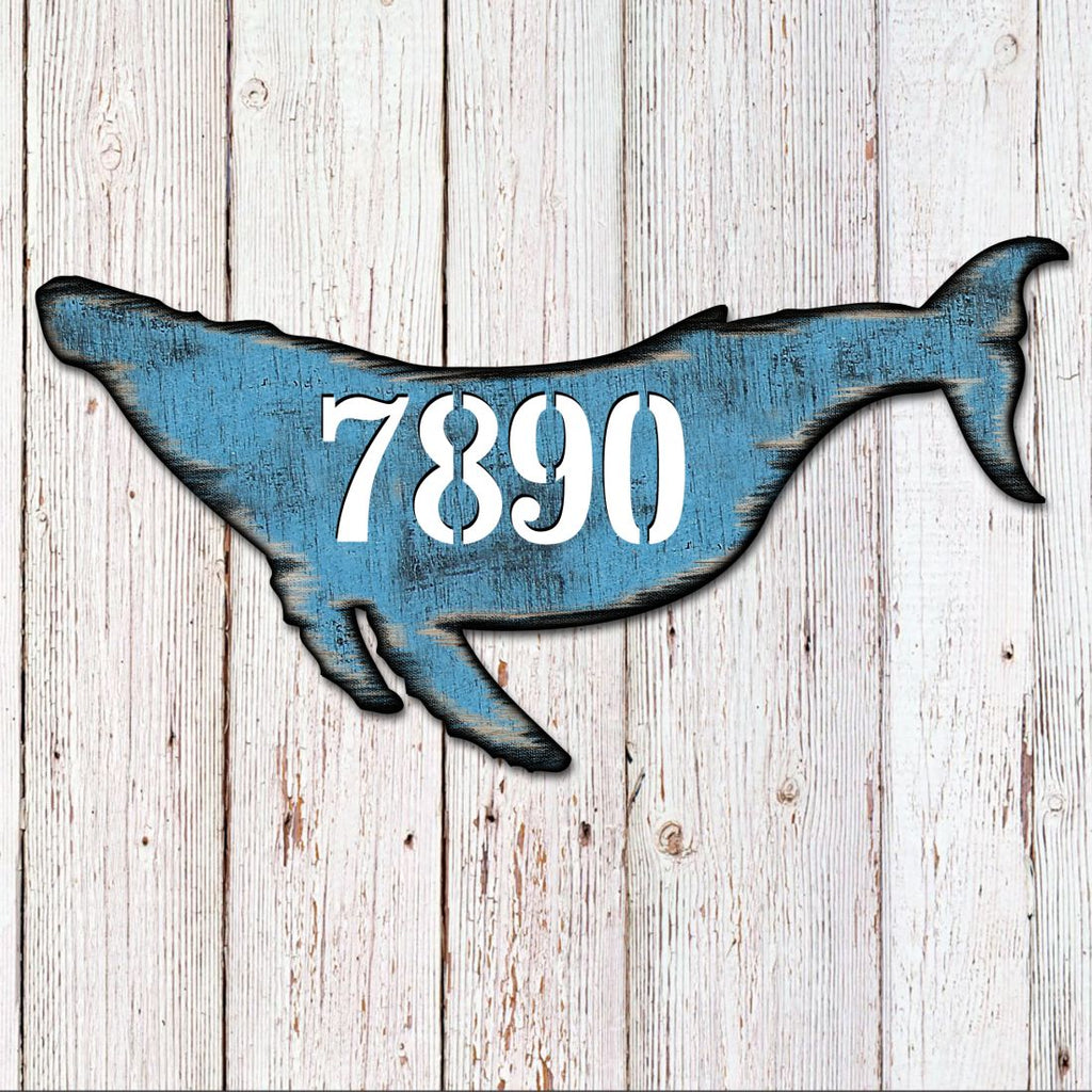 Whale Coastal Wooden Personalized House Number Sign by G. Debrekht - Coastal Sea-Life Decor - Handcrafted Wooden Handcrafted Wooden Handcrafted Wooden Handcrafted Wooden Address Sign - MA985163